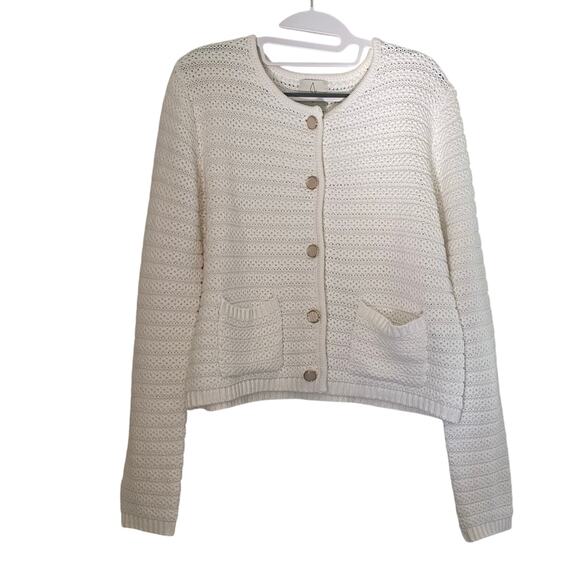 Joie White Knit Crochet Cardigan Sweater Button Up Classic Womens Size Large - Picture 1 of 7
